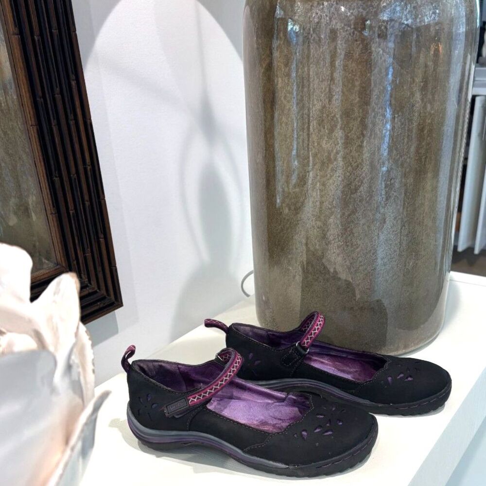 Jambu Brooks Black Purple Suede Mary Jane Flats All Terra Design Size 6.5 M